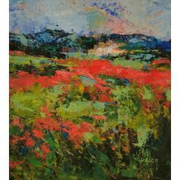 Peinture Les coquelicots à Lauris par Vaudron | Tableau Figuratif Gouache, Huile Paysages