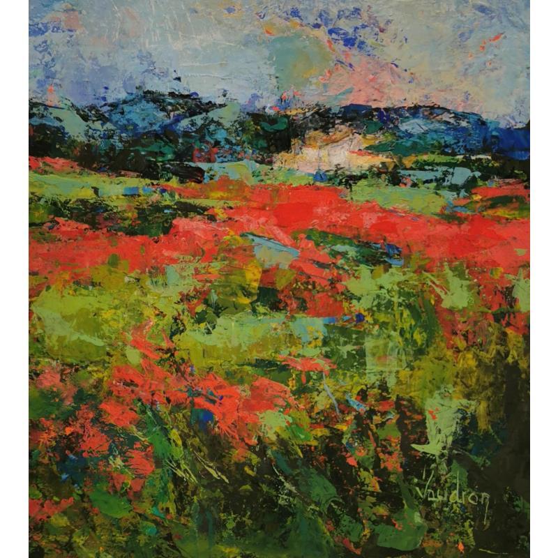 Peinture Les coquelicots à Lauris par Vaudron | Tableau Figuratif Paysages Huile Gouache