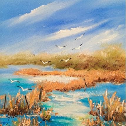 Pintura vol au dessus des roseaux por Lyn | Pintura Figurativo Aceite Paisajes