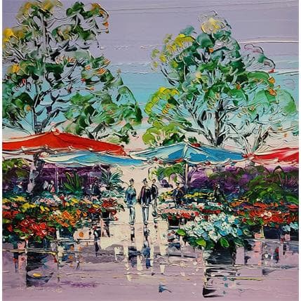 Peinture Le grand marché aux fleurs par Corbière Liisa | Tableau Figuratif Huile Marine, Paysages