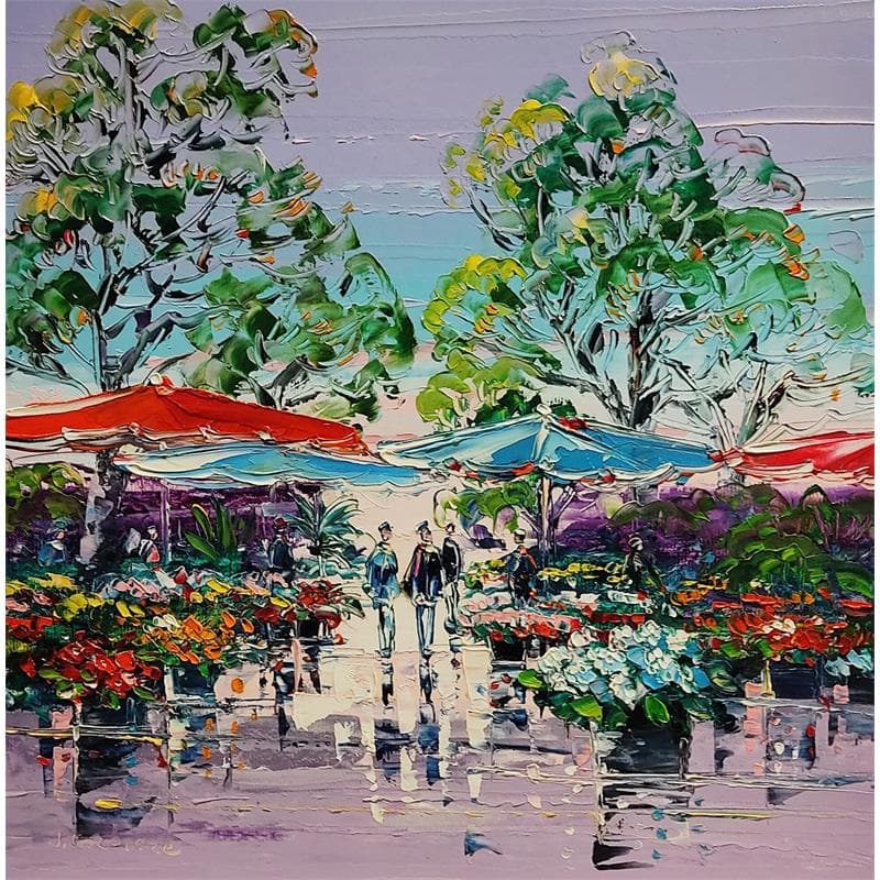 Pintura Le grand marché aux fleurs por Corbière Liisa | Pintura Figurativo Paisajes Marine Aceite