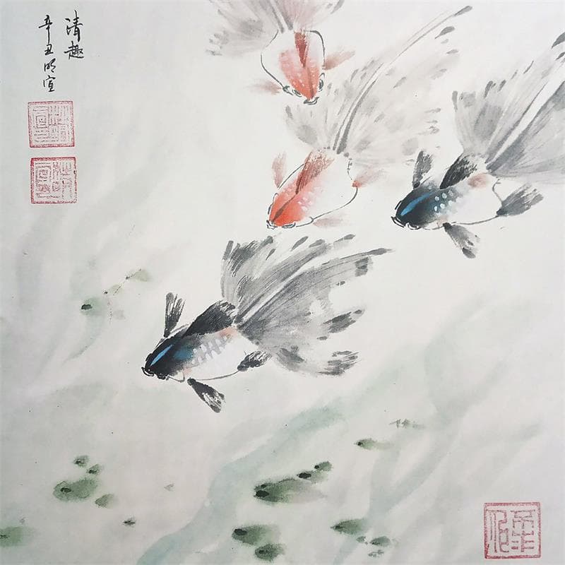 Peinture Under the ripples par Du Mingxuan | Tableau Figuratif Animaux Aquarelle