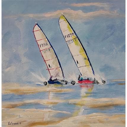 Peinture Course char à voile 2 par Lallemand Yves | Tableau Figuratif Acrylique Marine, Scènes de vie
