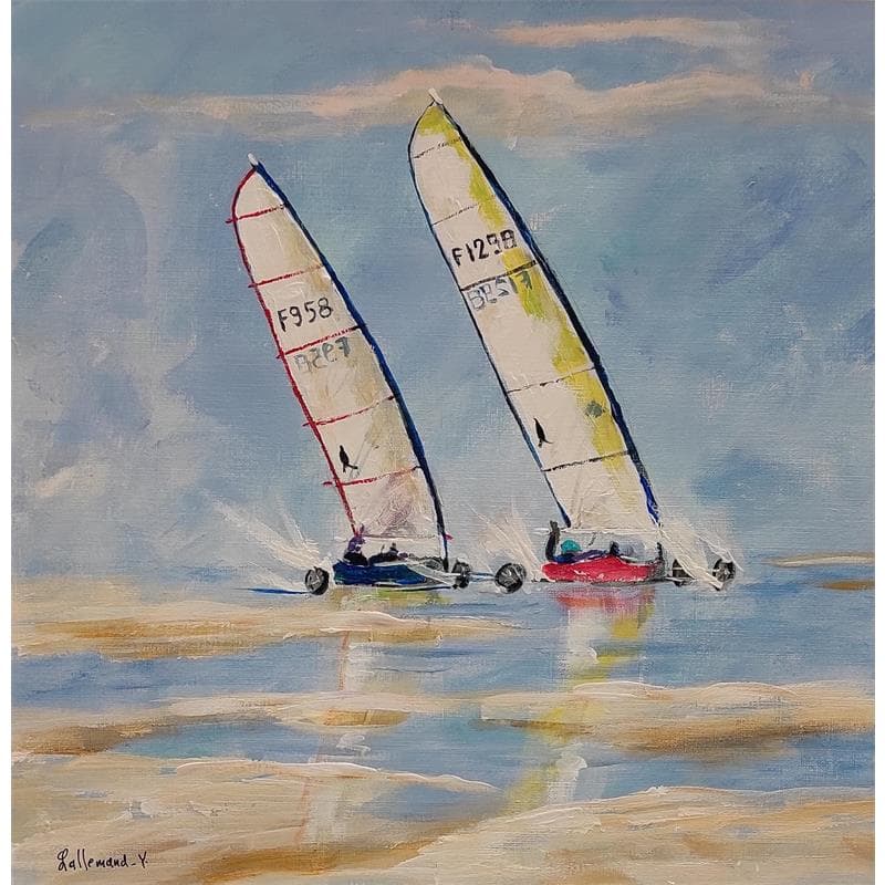 Peinture Course char à voile 2 par Lallemand Yves | Tableau Figuratif Marine Scènes de vie Acrylique