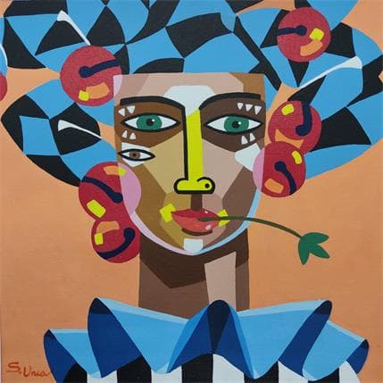Painting ARLEQUIN CON RAMA by S.Uria | Painting Figurative Acrylic Portrait