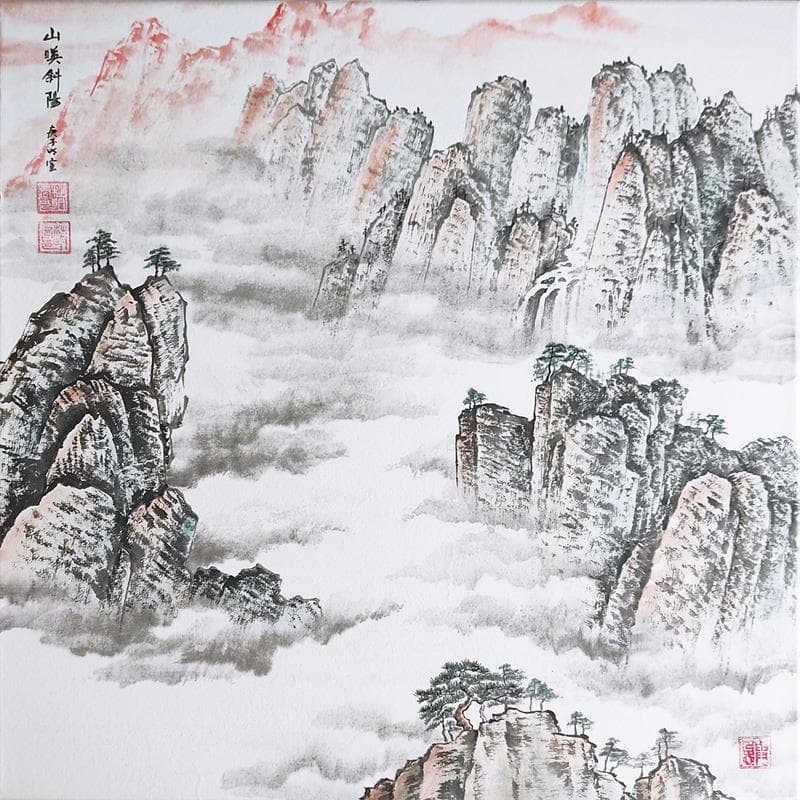 Peinture Sunset and boundless mountains par Du Mingxuan | Tableau Figuratif Paysages Aquarelle