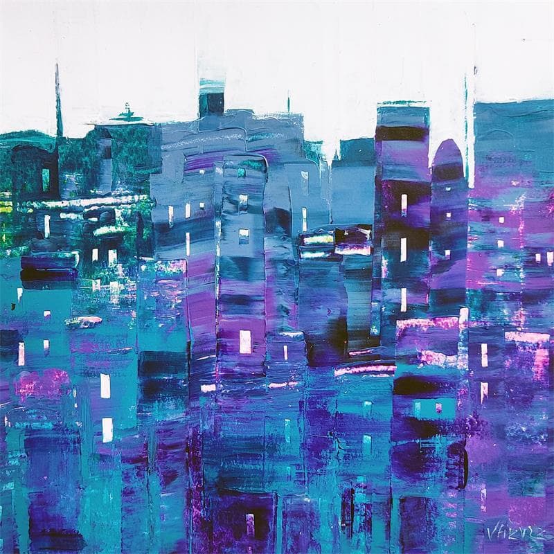 Pintura Harmonie en bleus et mauves #1 por Fièvre Véronique | Pintura Figurativo Urbano Acrílico