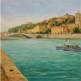 Peinture Quais de Saône par Arkady | Tableau Figuratif Huile Paysages, Urbain