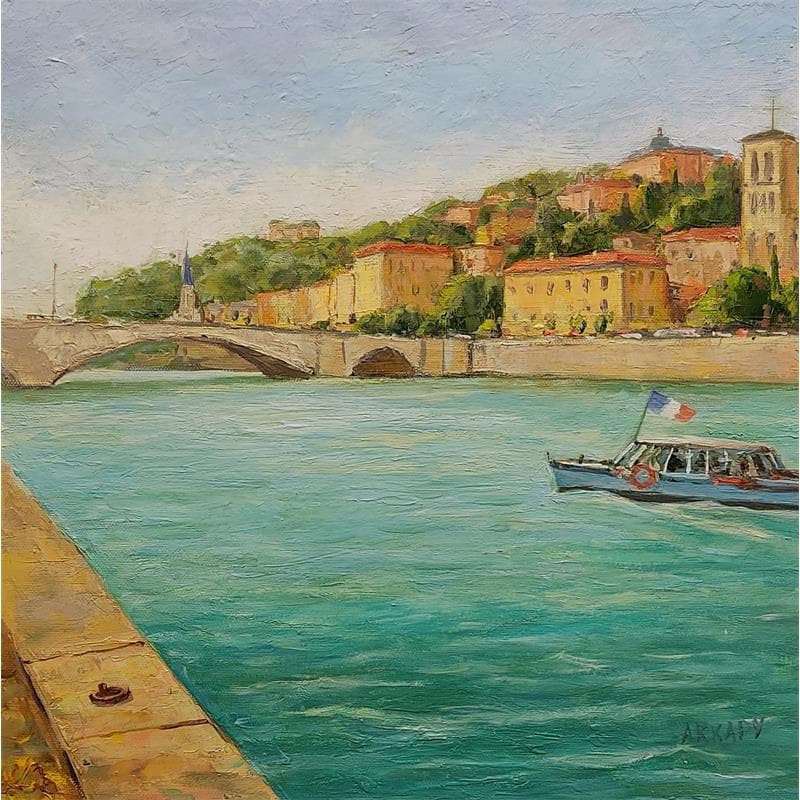Painting Quais de Saône by Arkady | Painting Figurative Landscapes Urban Oil