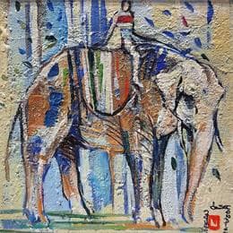 Pintura L’éléphant 1 por Machi | Pintura Figurativo Aceite, Acrílico Life style