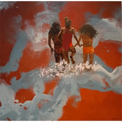 Peinture Copines en nuages salés par Sand | Tableau Figuratif Acrylique Scènes de vie