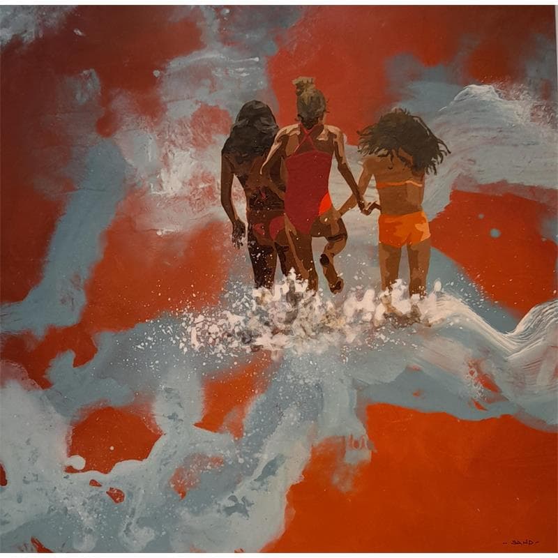 Peinture Copines en nuages salés par Sand | Tableau Figuratif Scènes de vie Acrylique